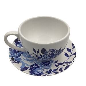 Teleflora Blue Rose Teacup‎ & Saucer Set Elegant Ceramic Decorated